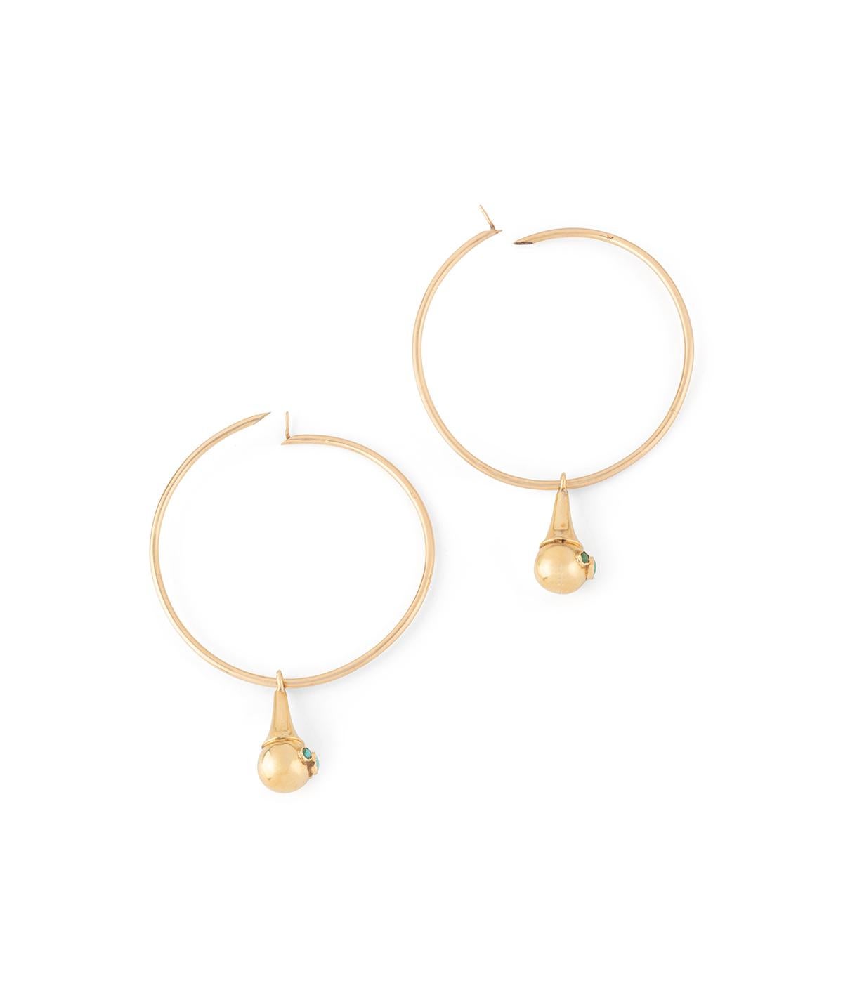 Taille cabochon Créoles en or et turquoise de la fin du 19ème siècle en vente
