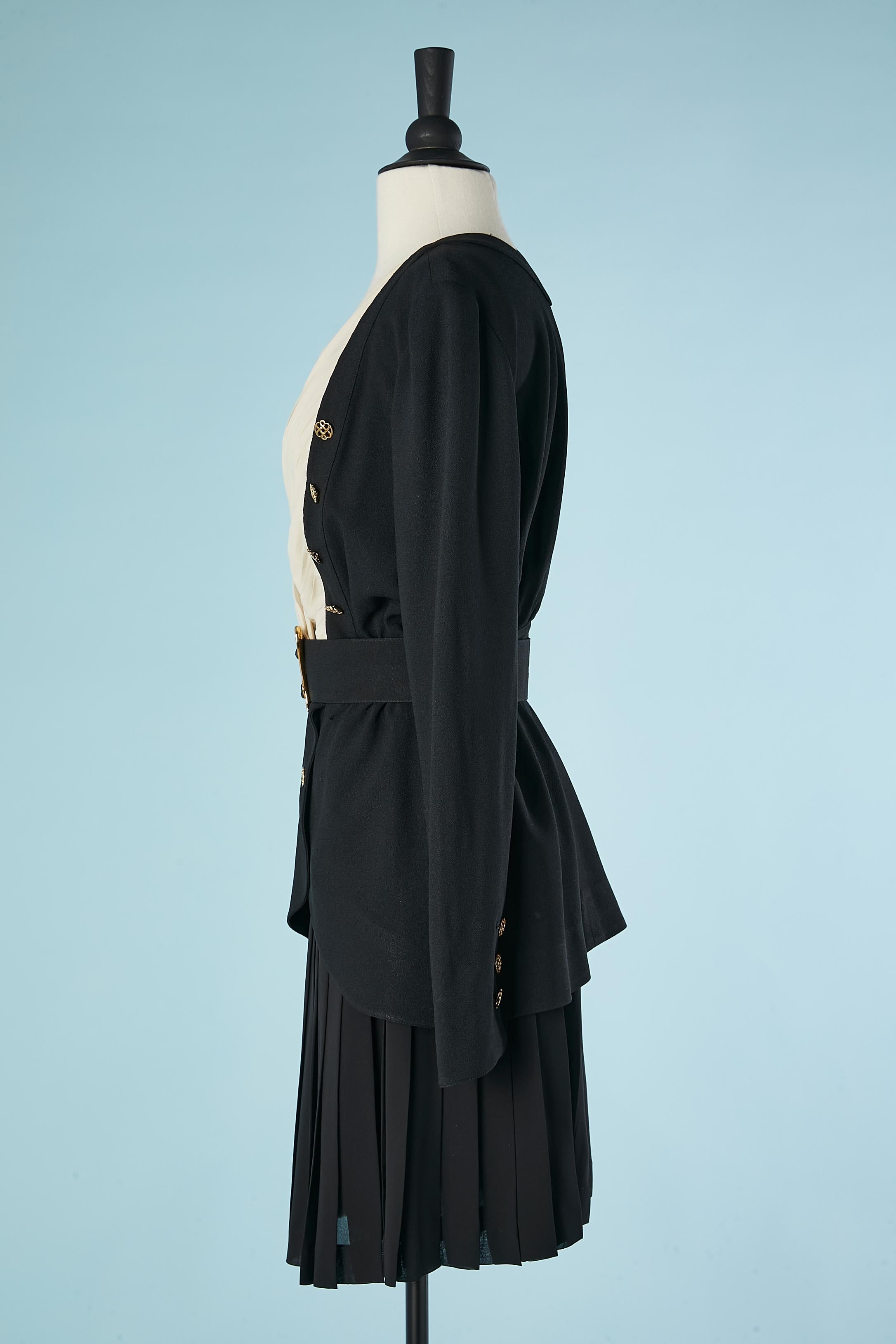 Crêpe & silk chiffon with gold buttons and belt skirt-suit Karl Lagerfeld  For Sale 1