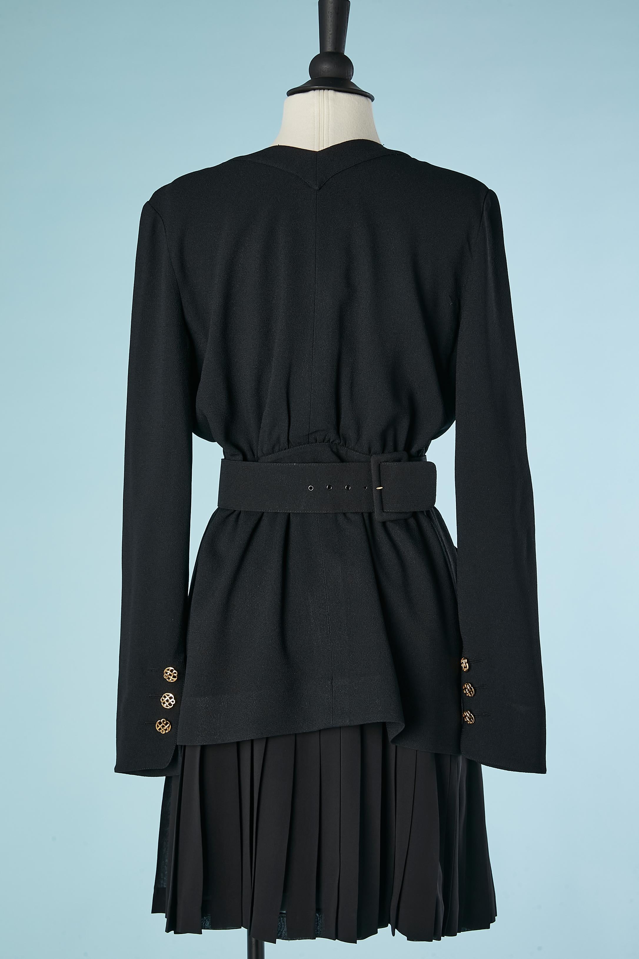 Crêpe & silk chiffon with gold buttons and belt skirt-suit Karl Lagerfeld  For Sale 2