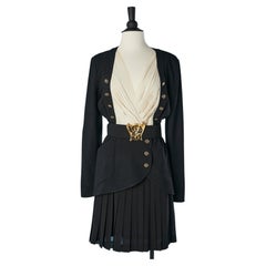 Vintage Crêpe & silk chiffon with gold buttons and belt skirt-suit Karl Lagerfeld 