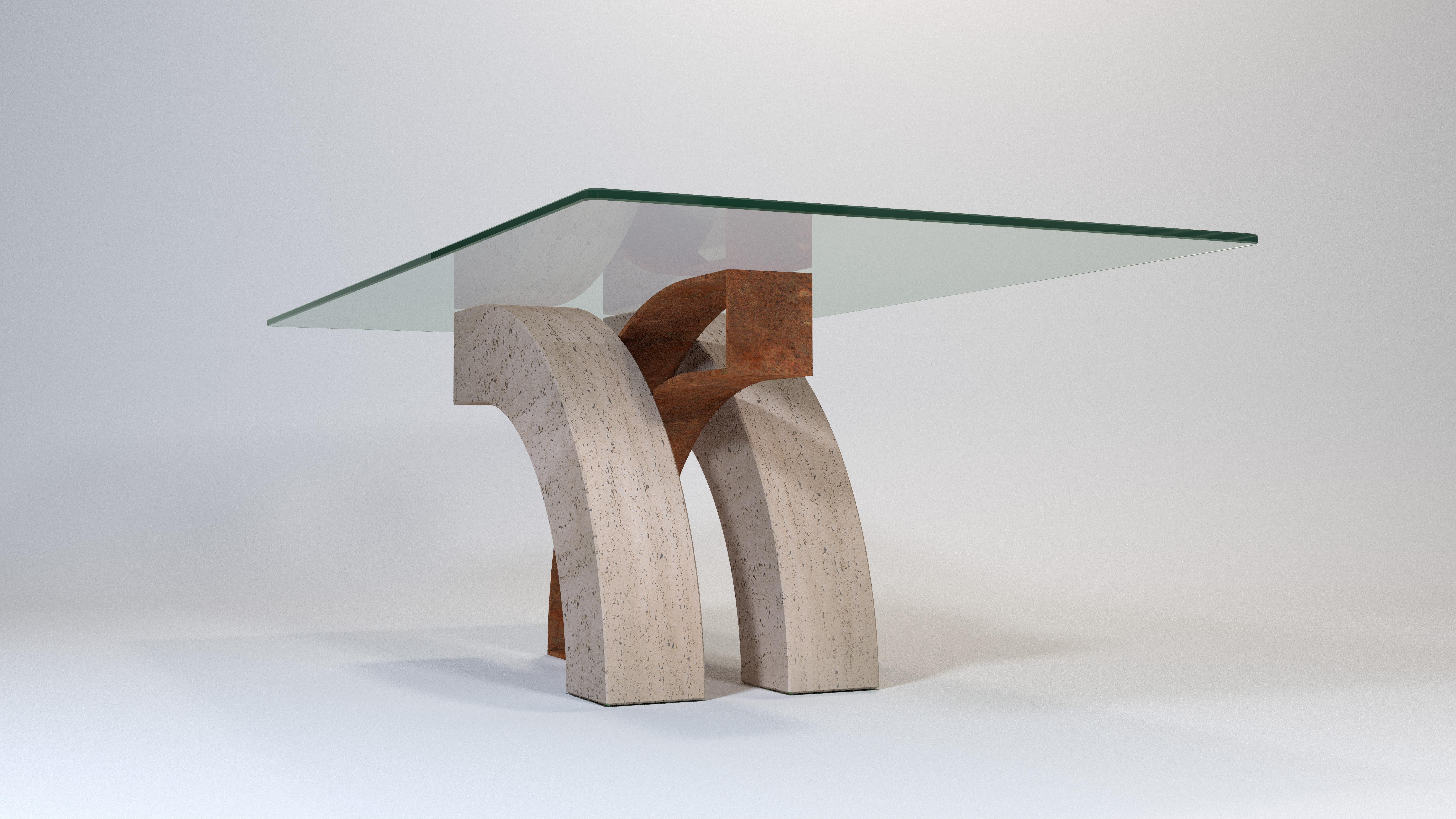 Moderne CRESA Table de salle à manger en marbre travertin Edition limitée 1 Joaquín Moll Meddel Espagne en vente