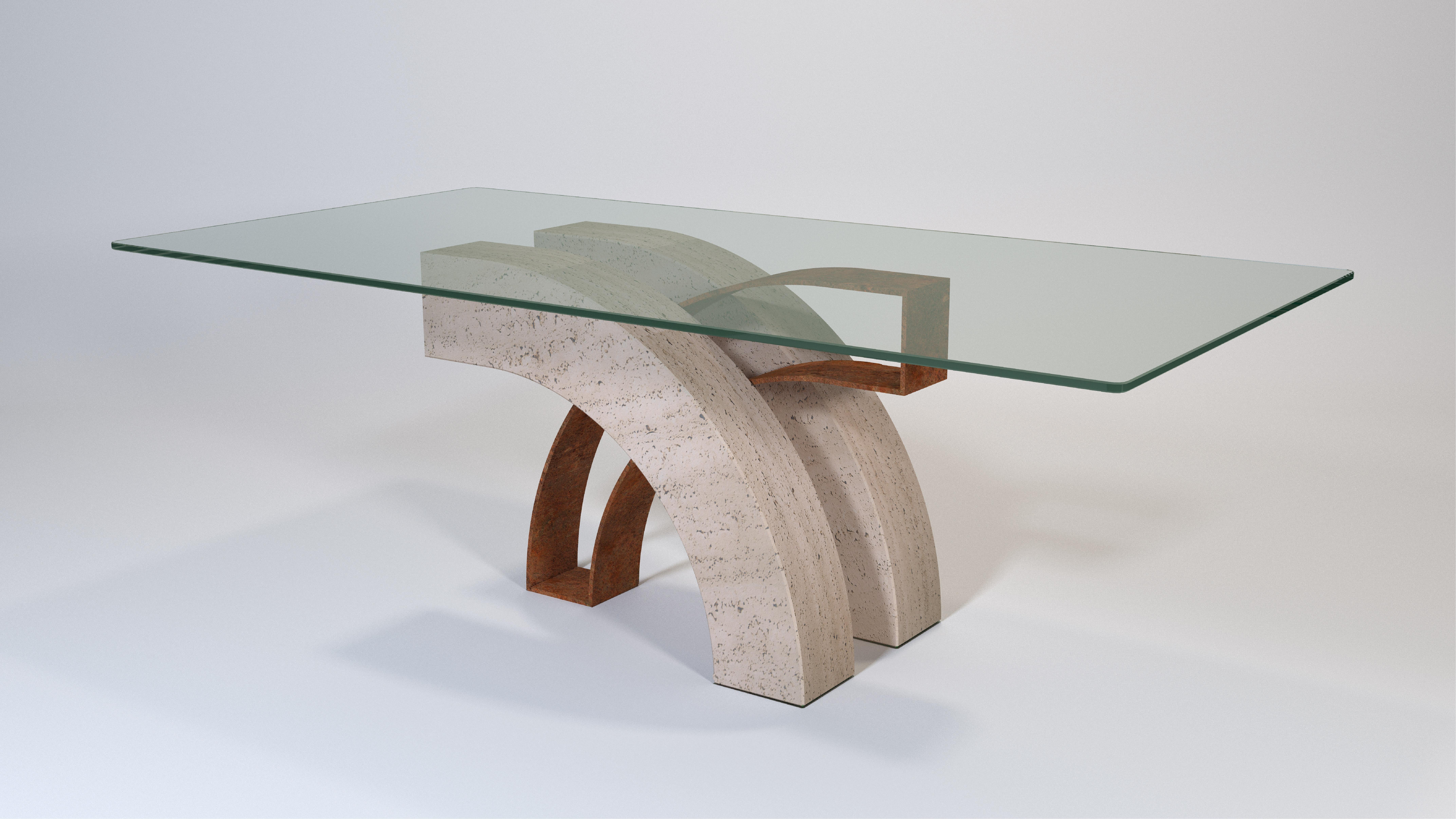 Hand-Crafted Cresa Travertine Marble Dining Table Limited Edition 1 Joaquín Moll Meddel Spain For Sale