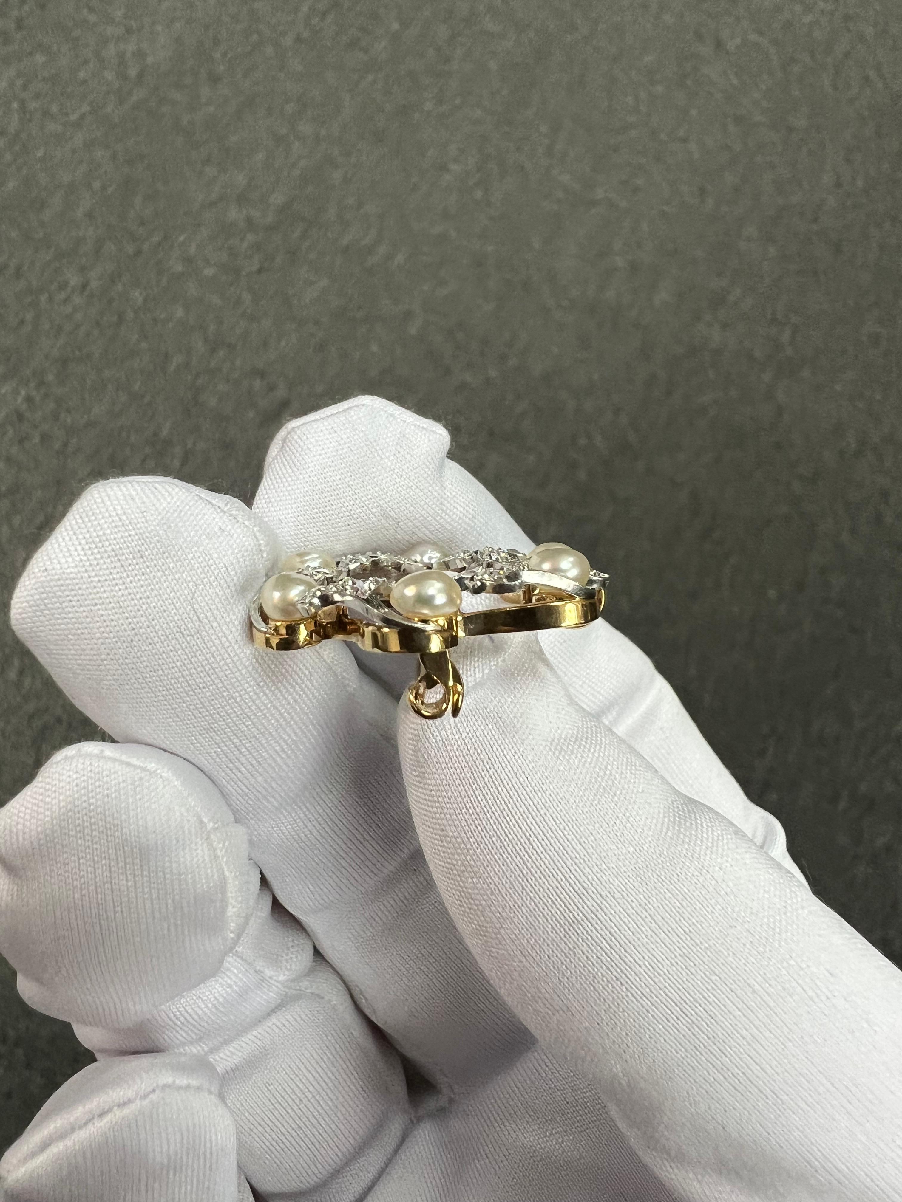 Cresarrow Diamond Pearl Platinum Yellow Gold Wreath Brooch Circa 1900 For Sale 4