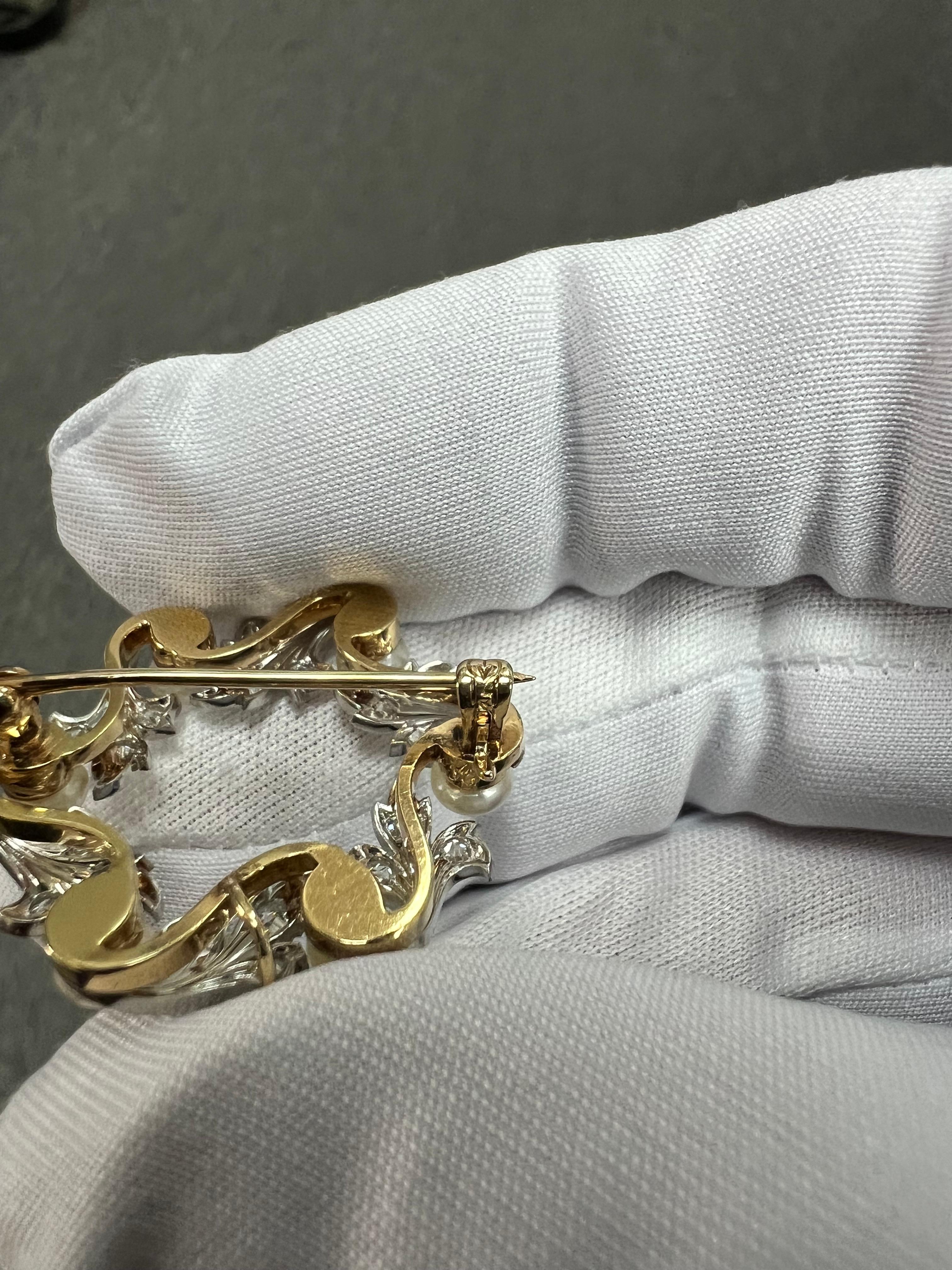 Cresarrow Diamond Pearl Platinum Yellow Gold Wreath Brooch Circa 1900 For Sale 5