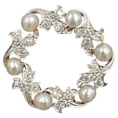 Cresarrow Diamant Perle Platin Gelbgold Kranz Brosche CIRCA 1900