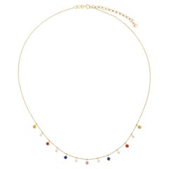 Blue Sapphire & Diamond Crescent Moon 14K Yellow Gold Necklace