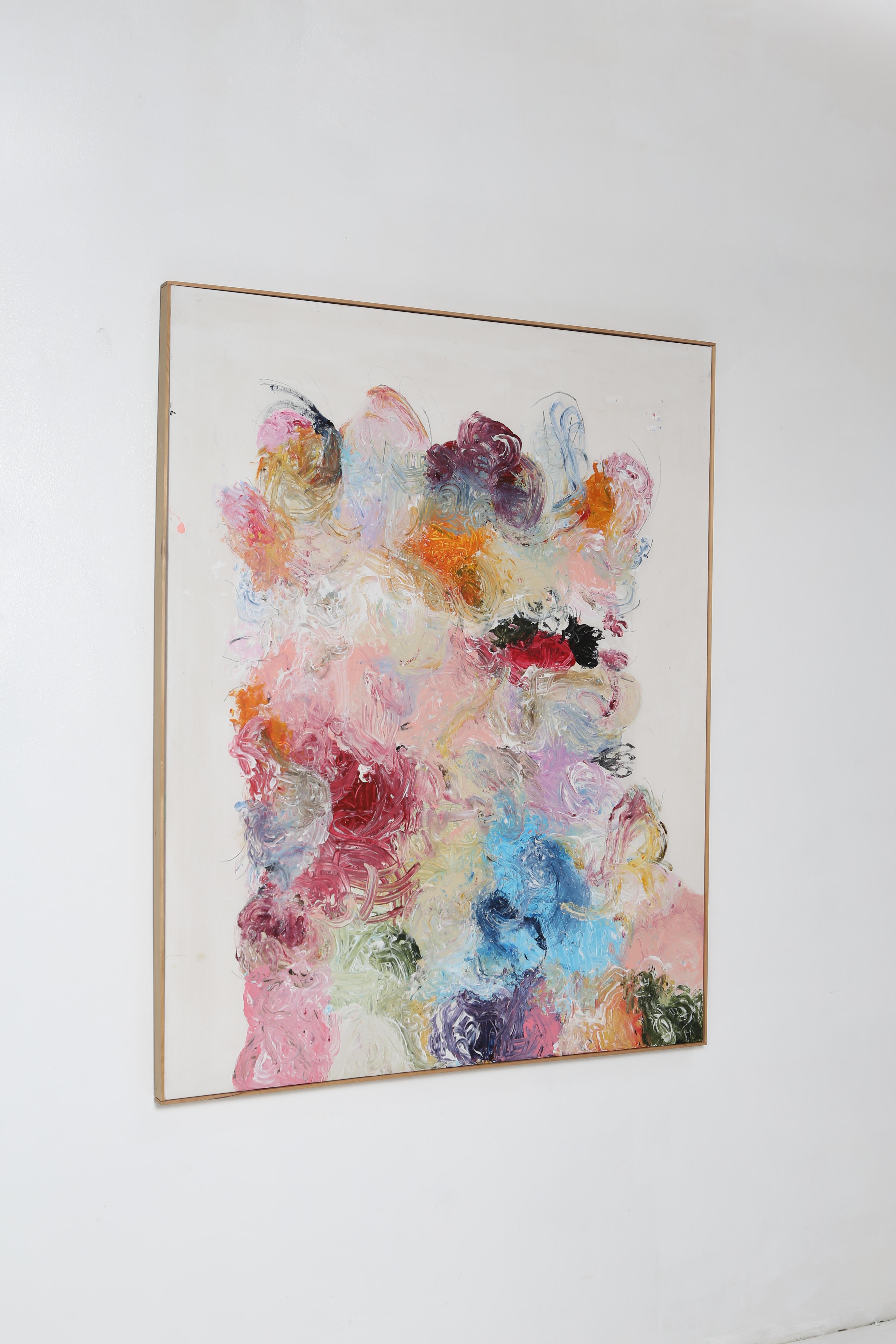 This ethereal painting captures the beautiful explosion of spring blossoms along a residential street. In a swirling, perhaps slightly chaotic measure, there is harmony and optimism. It is a nod to the grandiosity of nature yet unmistakably modern.