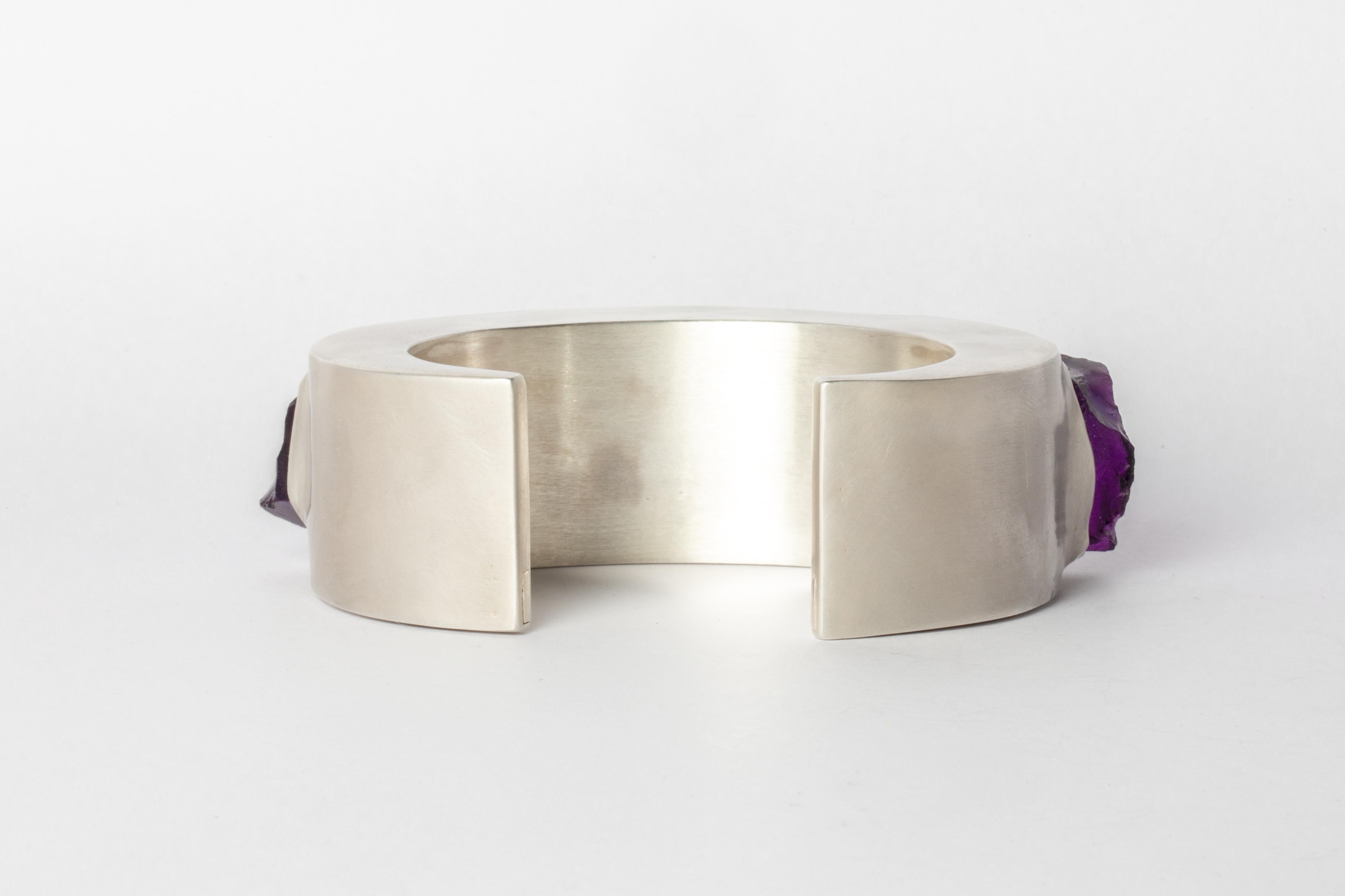 Rough Cut Crescent Bracelet (Terrestrial Surfaced, Amethyst, 30mm, AS+MA+AME) For Sale