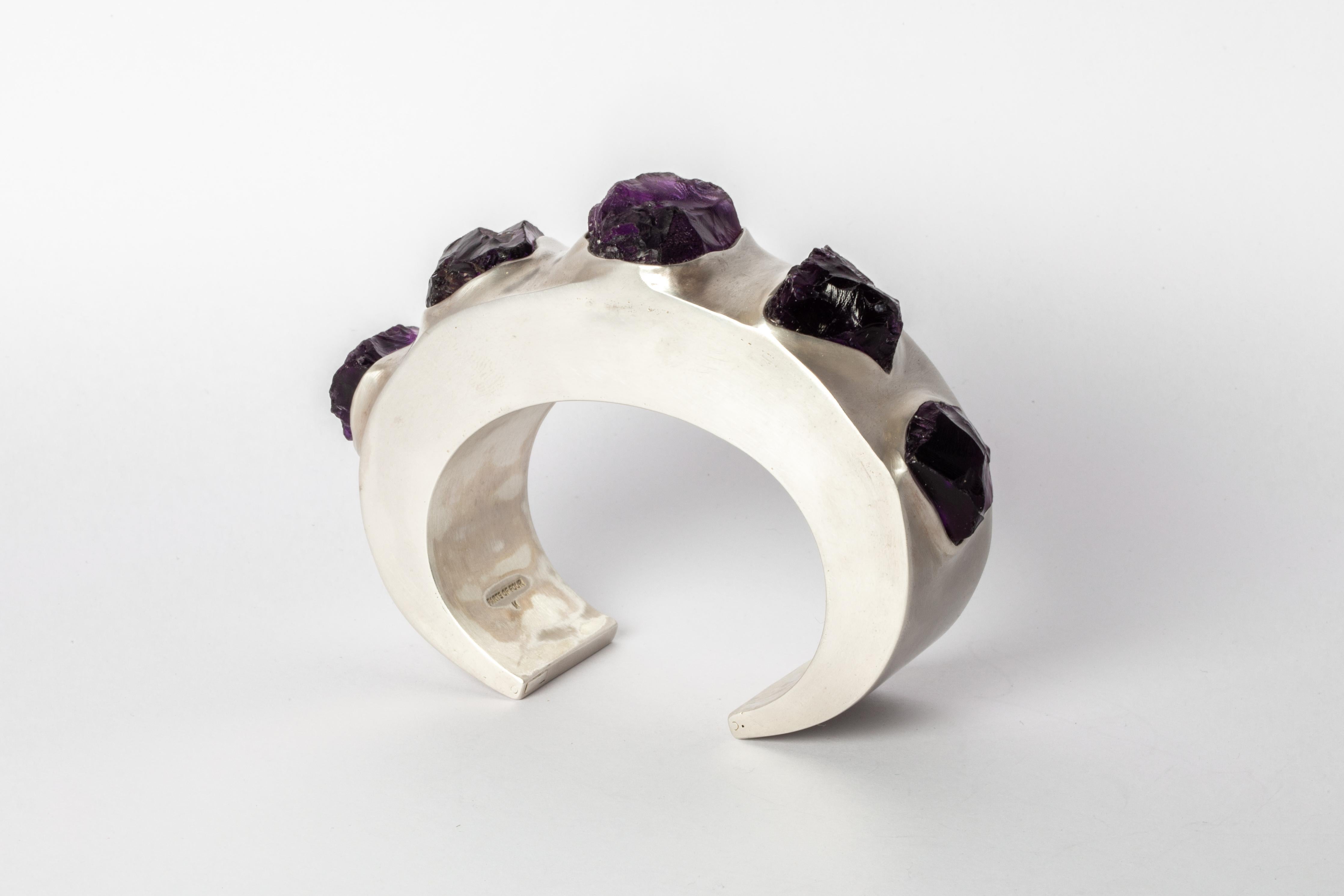 Women's or Men's Crescent Bracelet (Terrestrial Surfaced, Amethyst, 30mm, AS+MA+AME) For Sale