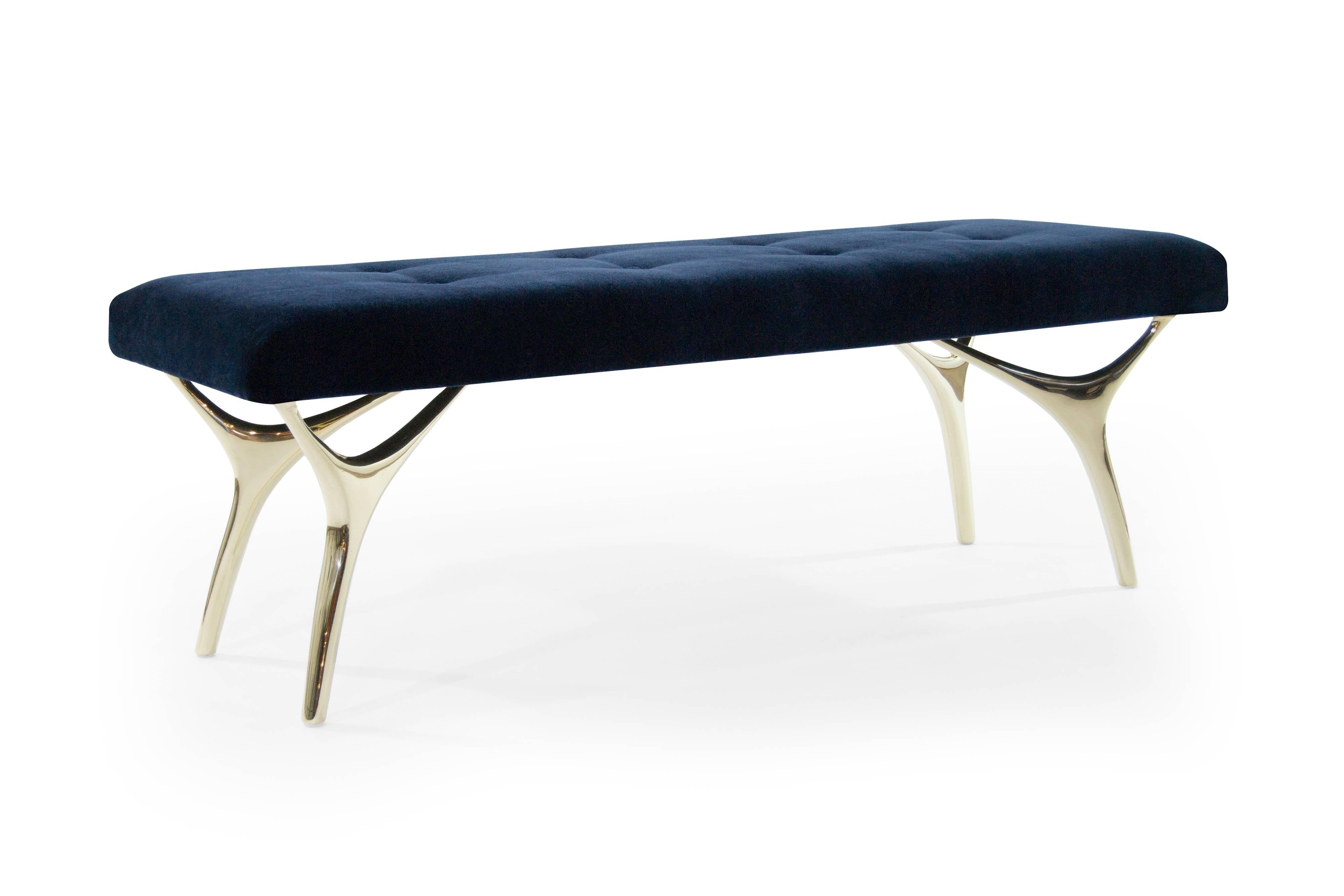 Mid-Century Modern Crescent Bench Polished Brass by Stamford Modern For Sale