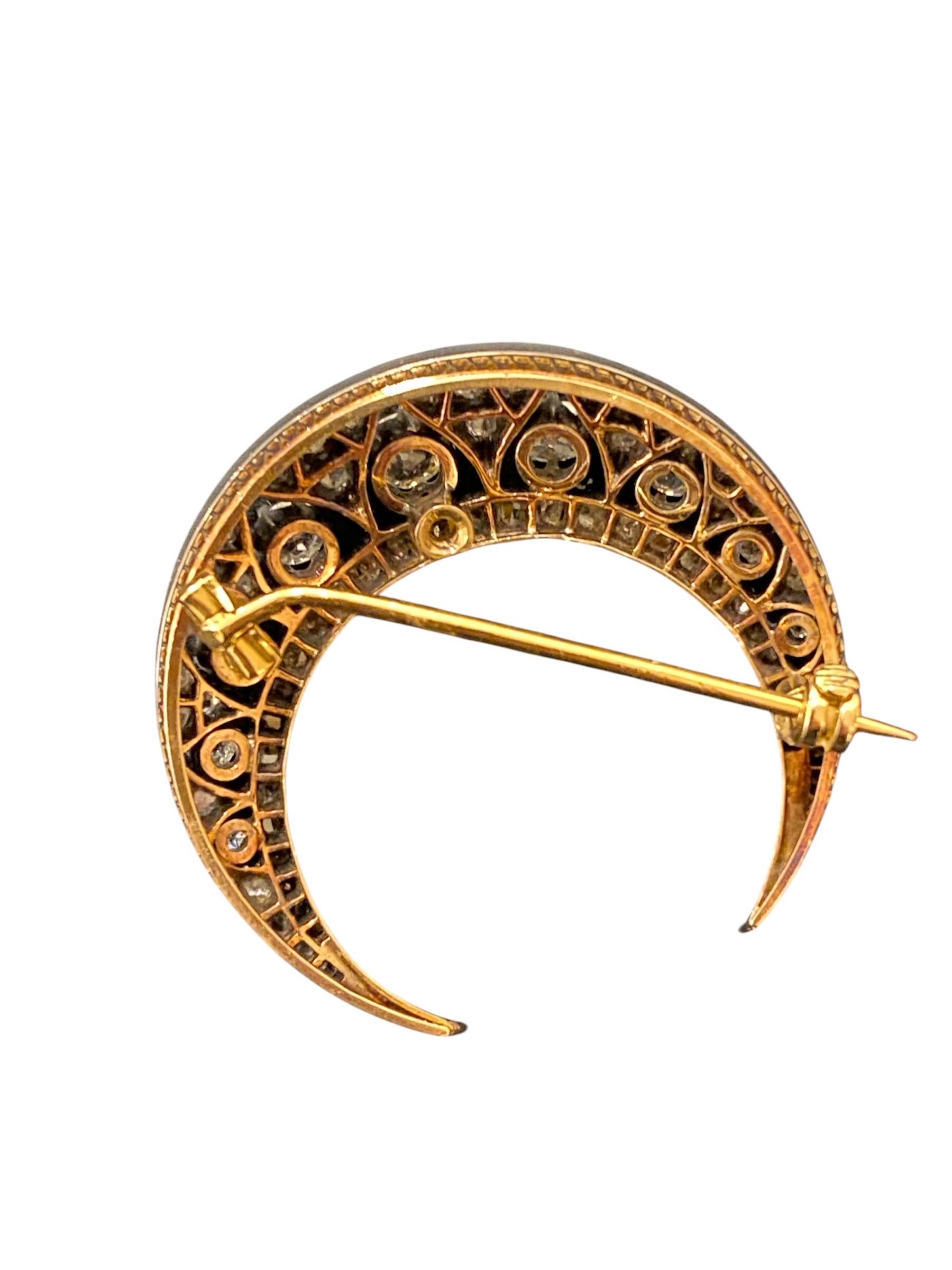 Crescent-Brosche aus Gold und Silber. Portugiesisch, 19./20. Jahrhundert im Zustand „Gut“ im Angebot in Lisboa, PT
