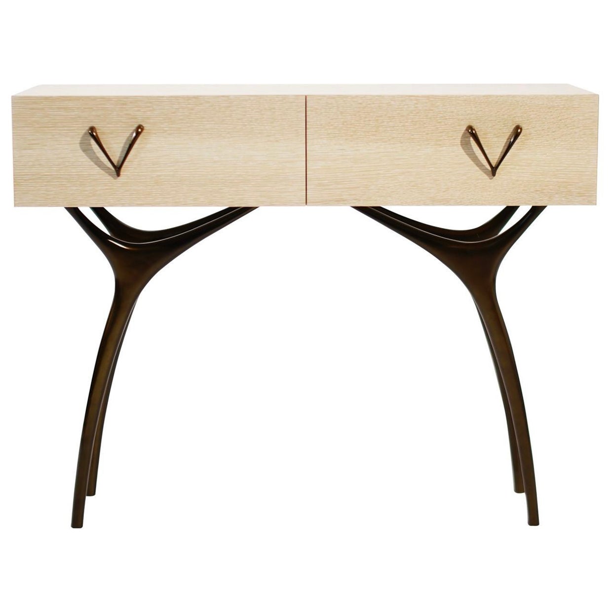 Consola Crescent en Roble Blanco y Bronce en venta