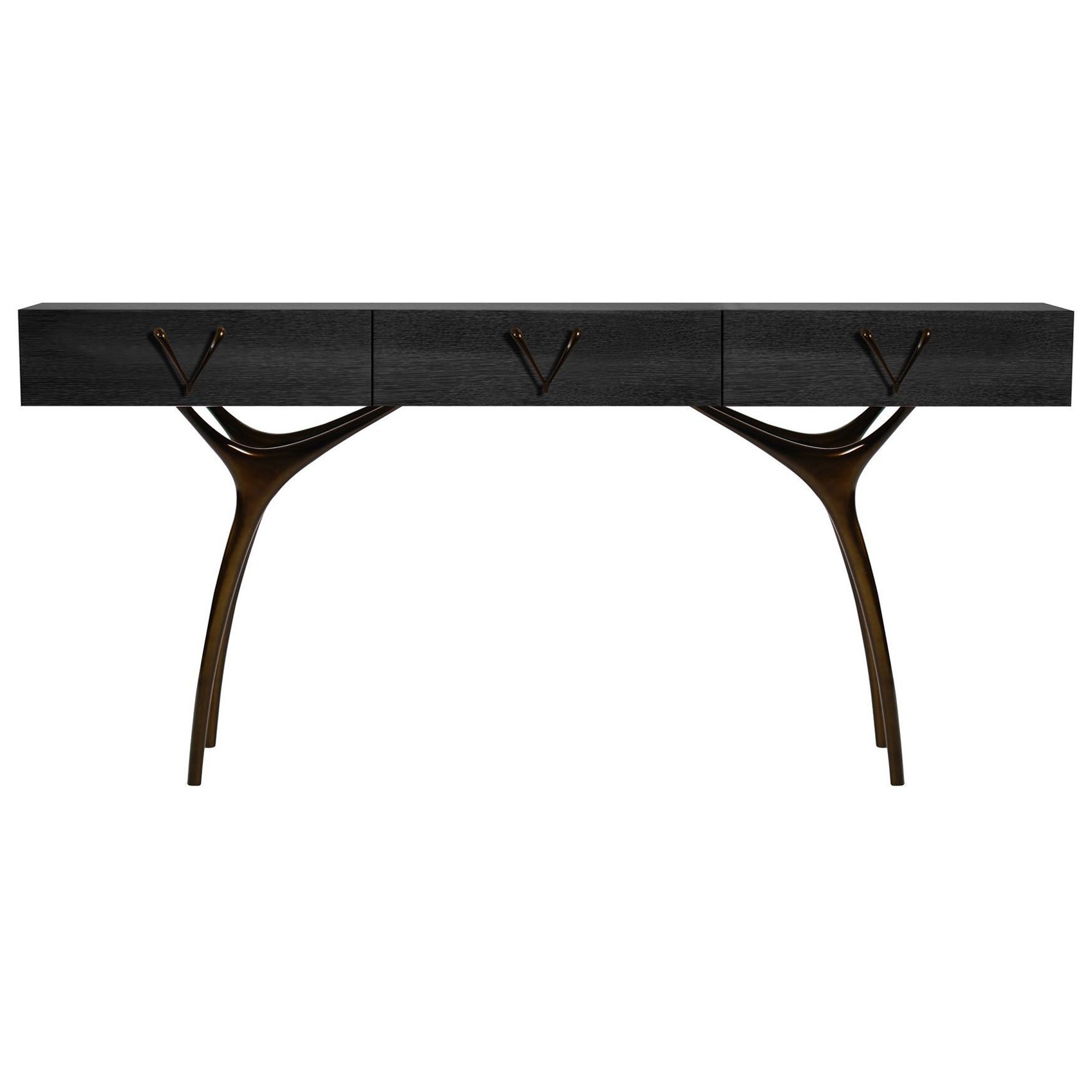 Mesa Consola Crescent en Roble Negro y Bronce