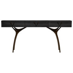 Crescent-Konsolentisch aus Eiche und Bronze, schwarz lackiert