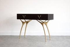 Crescent Console Table in Brass and Espresso Walnut by Stamford Modern