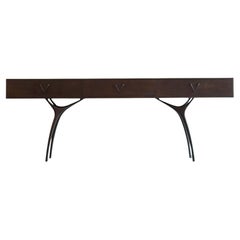 Crescent Console Table in Dark Walnut and Bronze