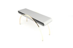 Crescent Console Table- Modern Handcrafted White Lacquer Console with Brass Legs