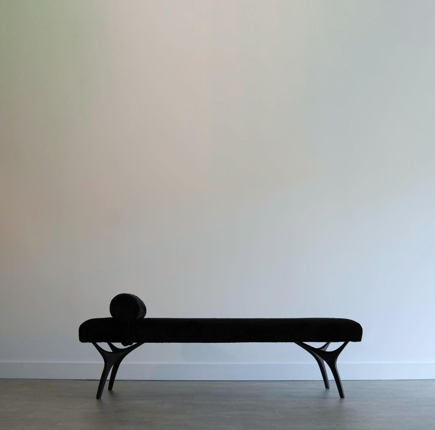 The Crescent Daybed by Carlos Solano for Stamford Modern is a refined blend of elegance, stability, and craftsmanship. Standing on four sculptural solid brass casted legs, shown in our ORB finish, it offers both durability and artistic appeal.