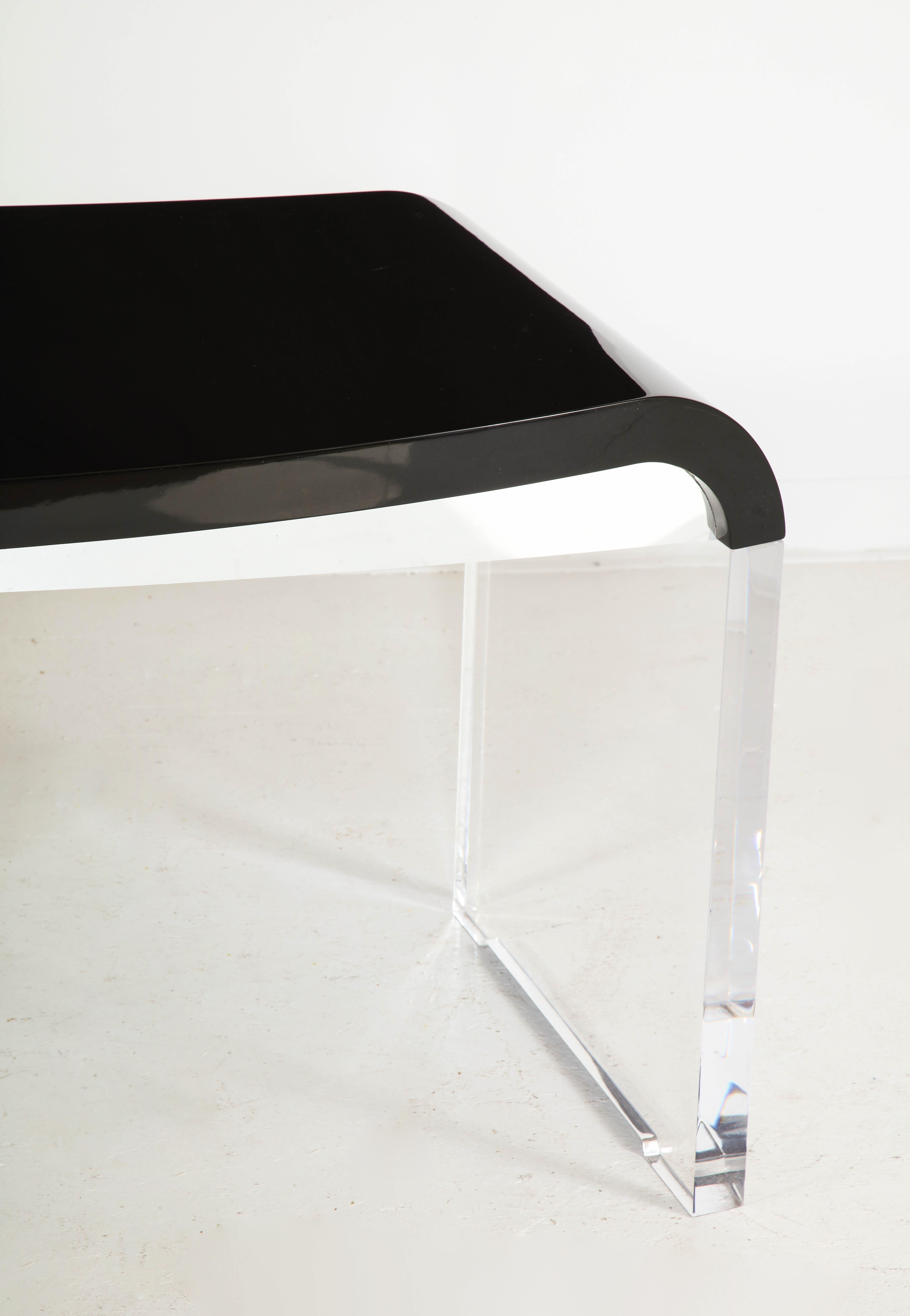 Modern Crescent Desk Black Lacquer & Clear Base Offered by Vladimir Kagan Design Group