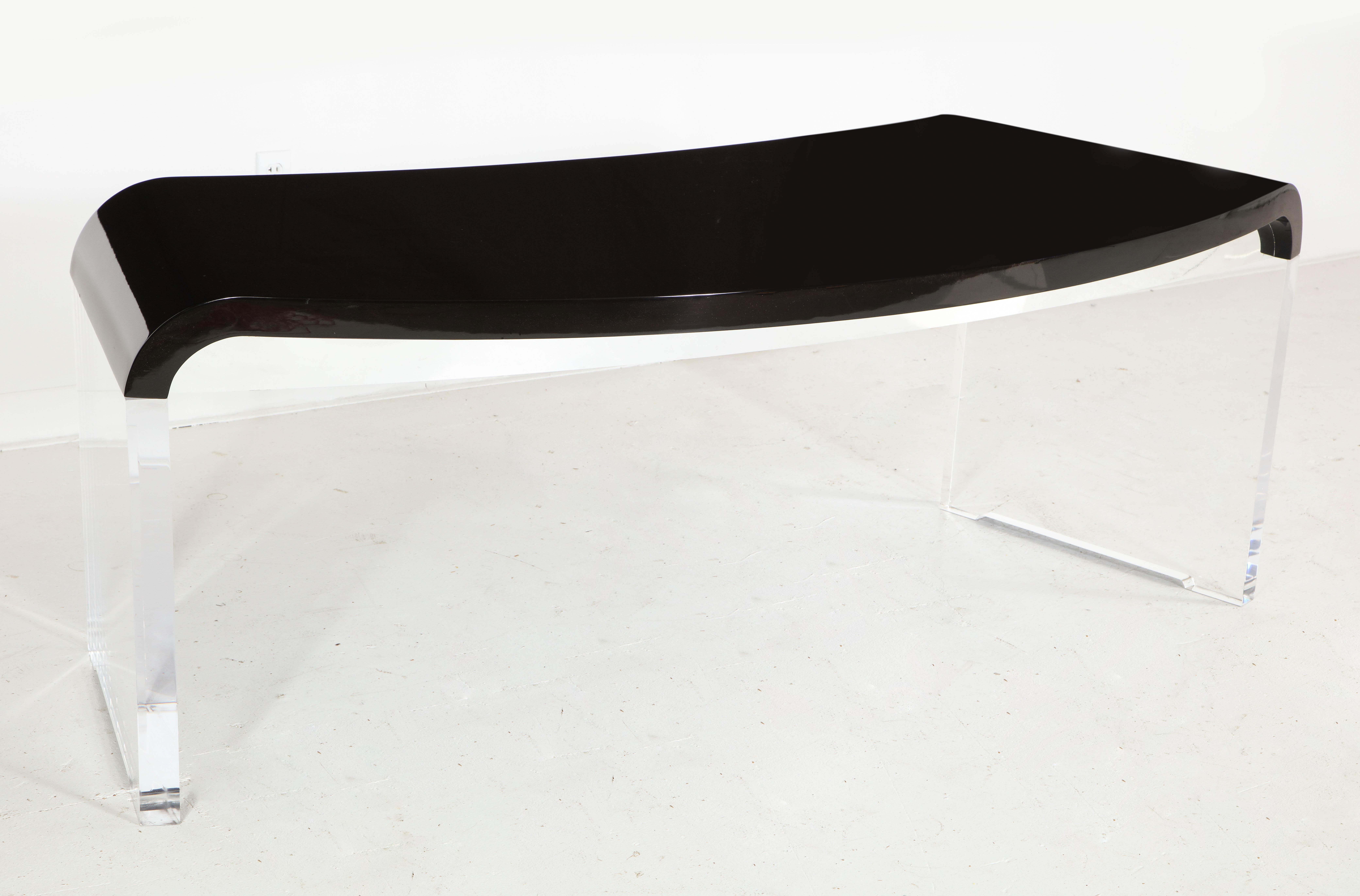 American Crescent Desk Black Lacquer & Clear Base Offered by Vladimir Kagan Design Group