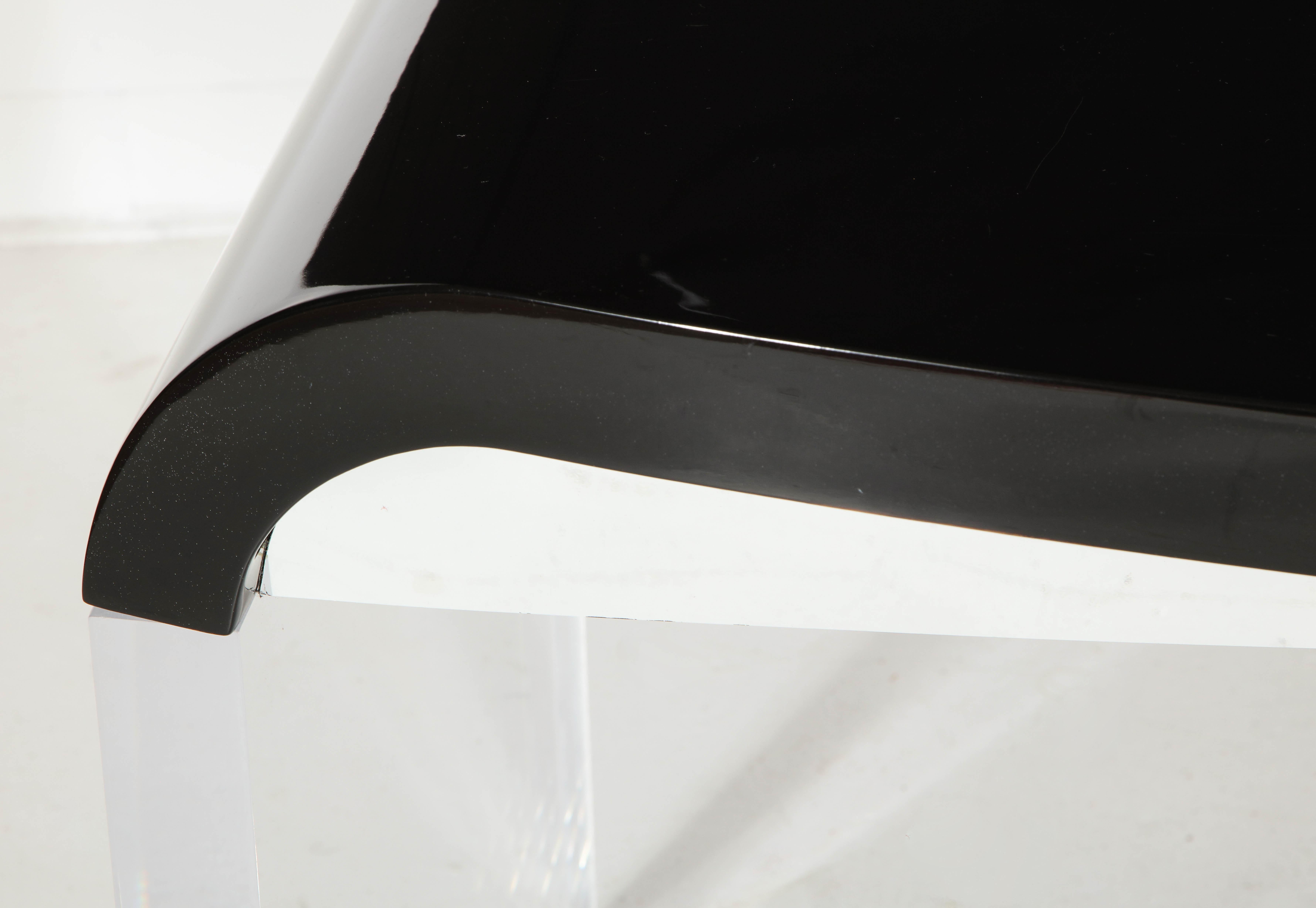 Contemporary Crescent Desk Black Lacquer & Clear Base Offered by Vladimir Kagan Design Group