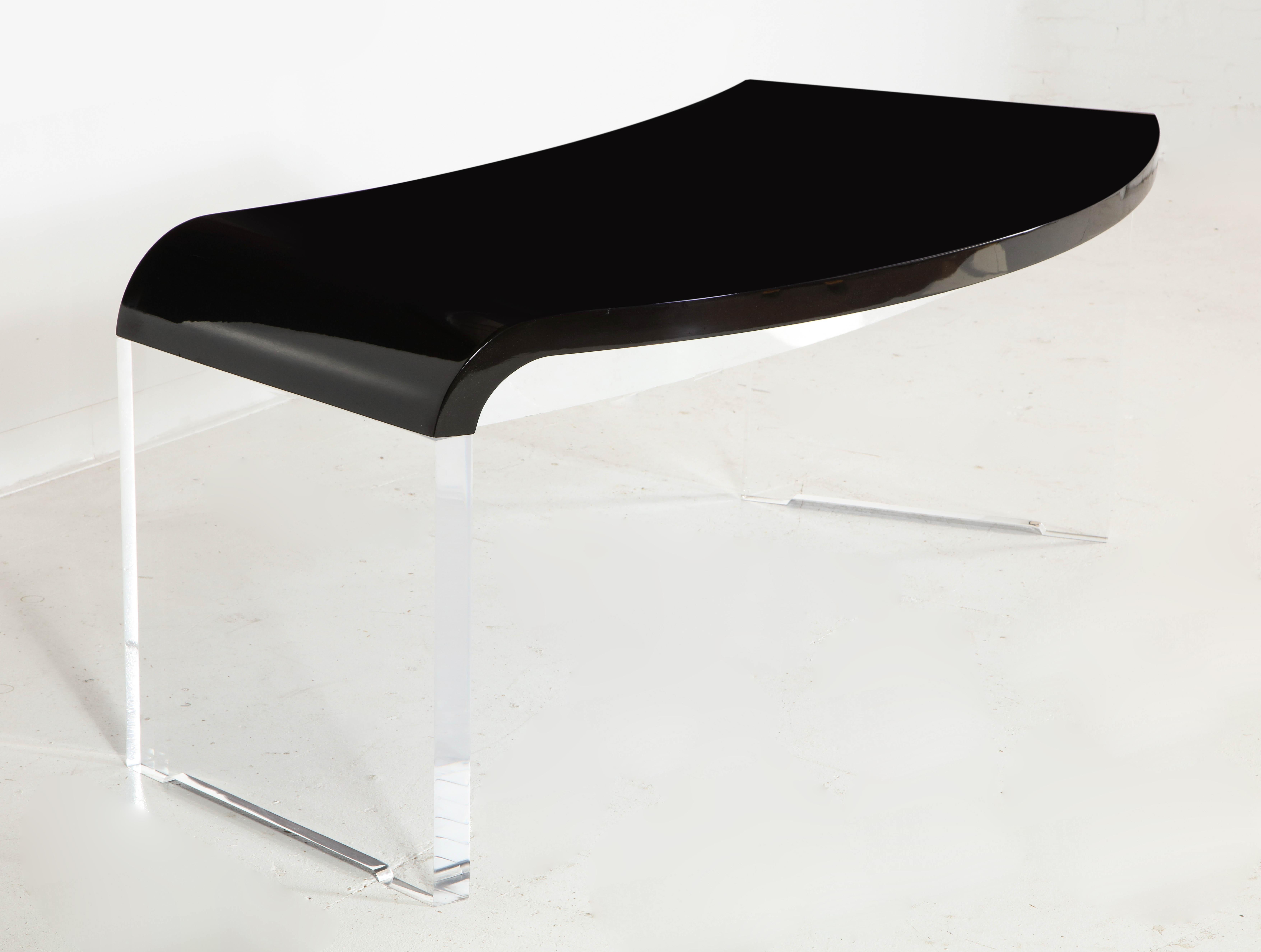 Crescent Desk Black Lacquer & Clear Base Offered by Vladimir Kagan Design Group 1