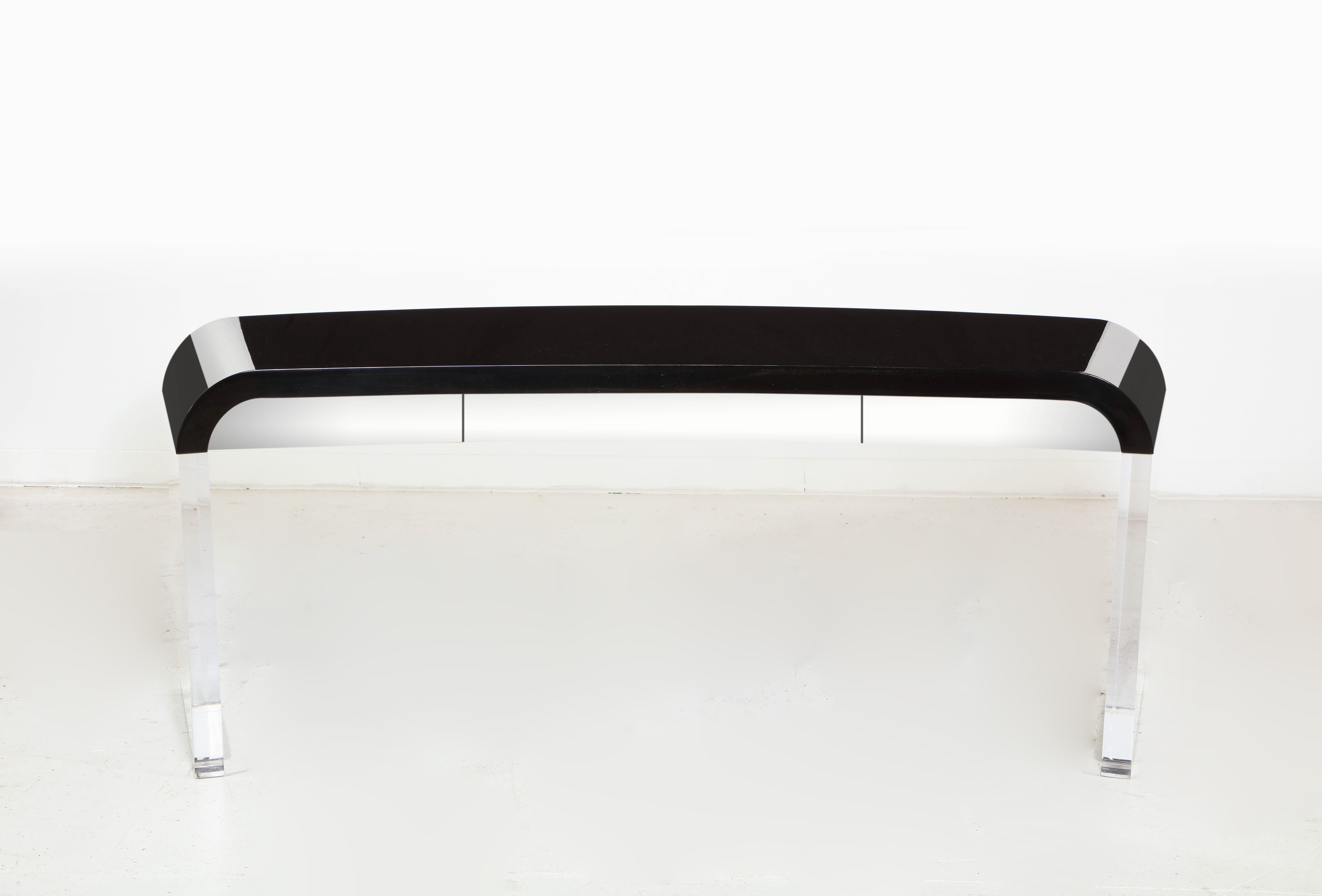 Crescent Desk Black Lacquer & Clear Base Offered by Vladimir Kagan Design Group 2