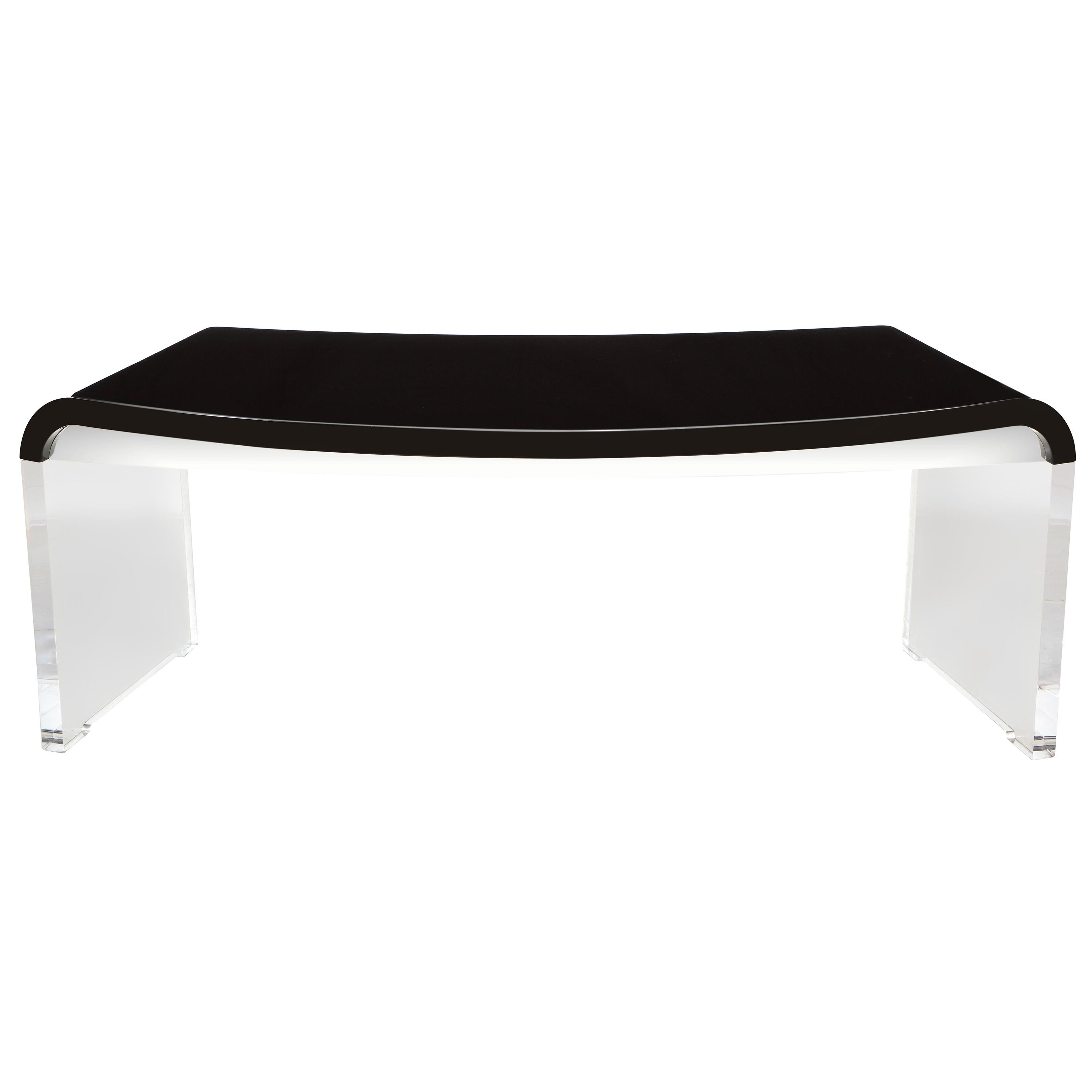 Crescent Desk Black Lacquer & Clear Base Offered by Vladimir Kagan Design Group