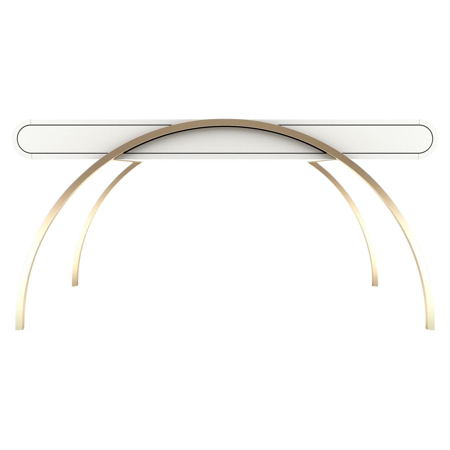 Crescent Desk - Modern Handcrafted White Lacquered Desk with Brass Legs