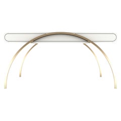 Crescent Desk - Modern Handcrafted White Lacquered Desk with Brass Legs