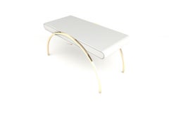 Crescent Desk - Modern Handcrafted White Lacquered Desk with Brass Legs