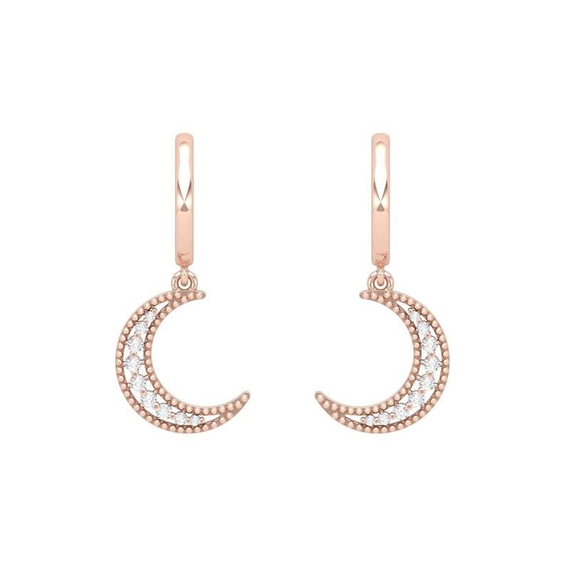 Modern Crescent Diamond 14 Karat Gold Huggie Hoop Earrings For Sale