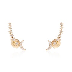 Crescent Diamond 14K (or 18k upon request) Yellow Gold Stud Earrings