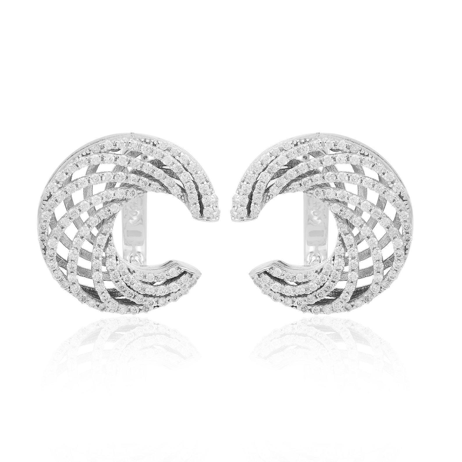 Modern Crescent Diamond 18 Karat Rose Gold Stud Earrings For Sale