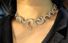 Crescent Diamond Pavé with Pear Shaped Drops 18K White Gold Necklace