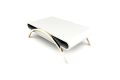 Crescent Low Coffee Table- Modern Handcrafted White Lacquer Table and Brass Legs