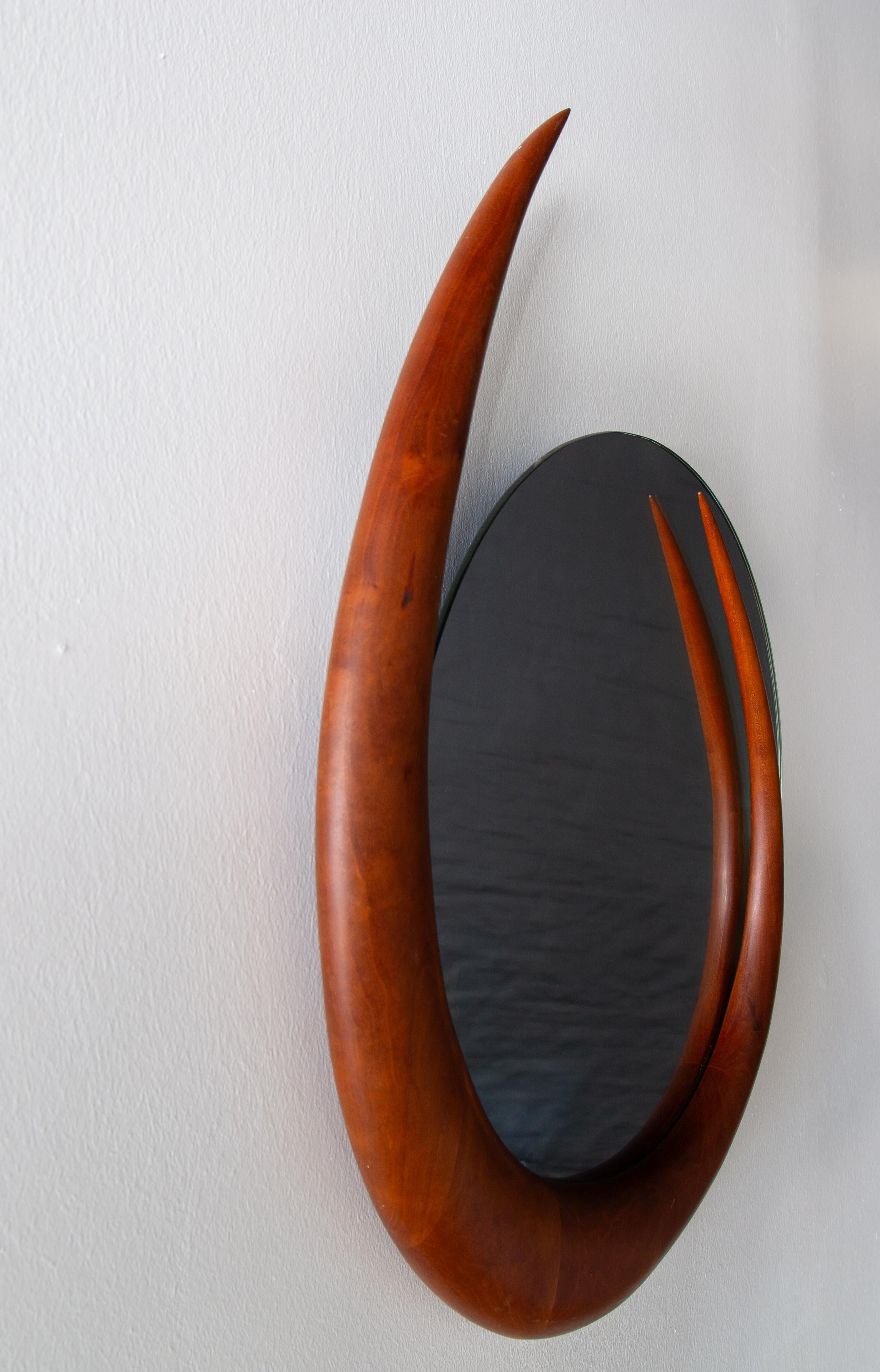 Mid-Century Modern Crescent Mirror in Sculpted Walnut by Kellams 1992 Studio Craft Wendell Castle For Sale