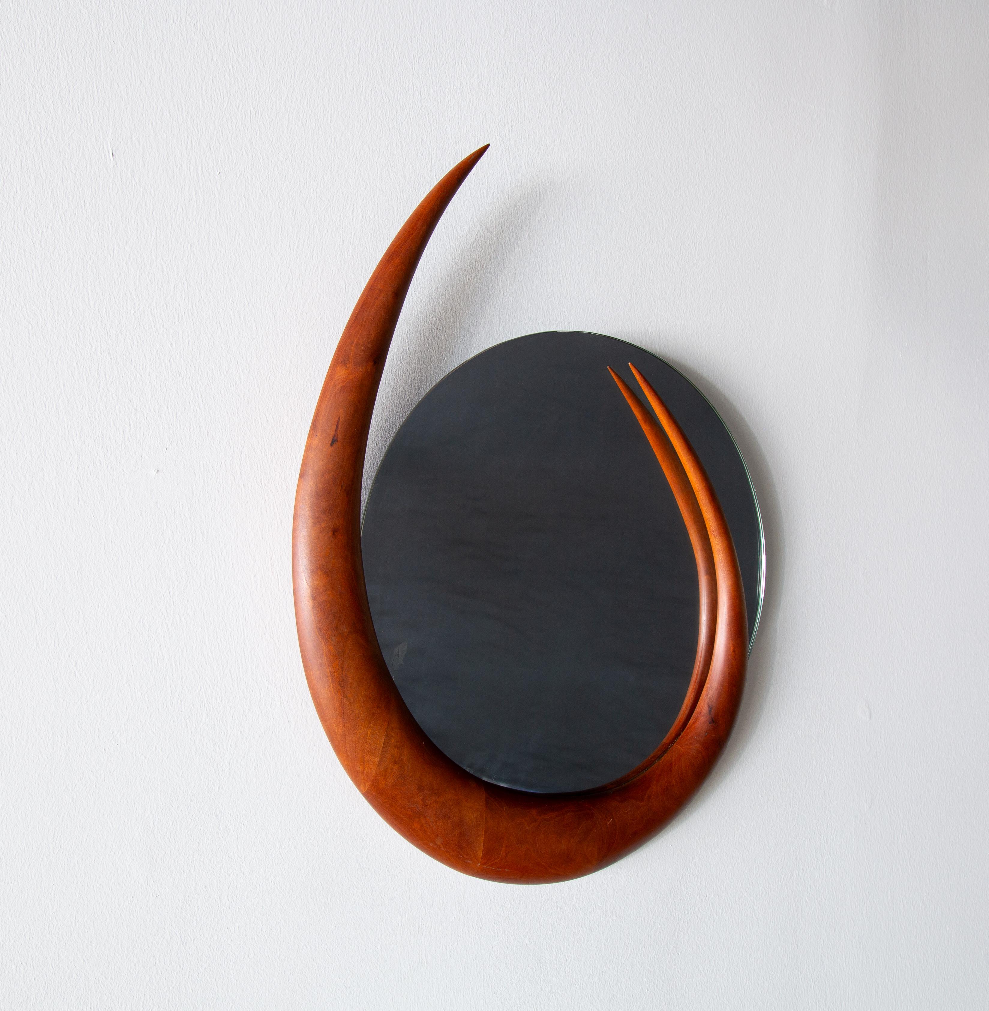 American Crescent Mirror in Sculpted Walnut by Kellams 1992 Studio Craft Wendell Castle For Sale