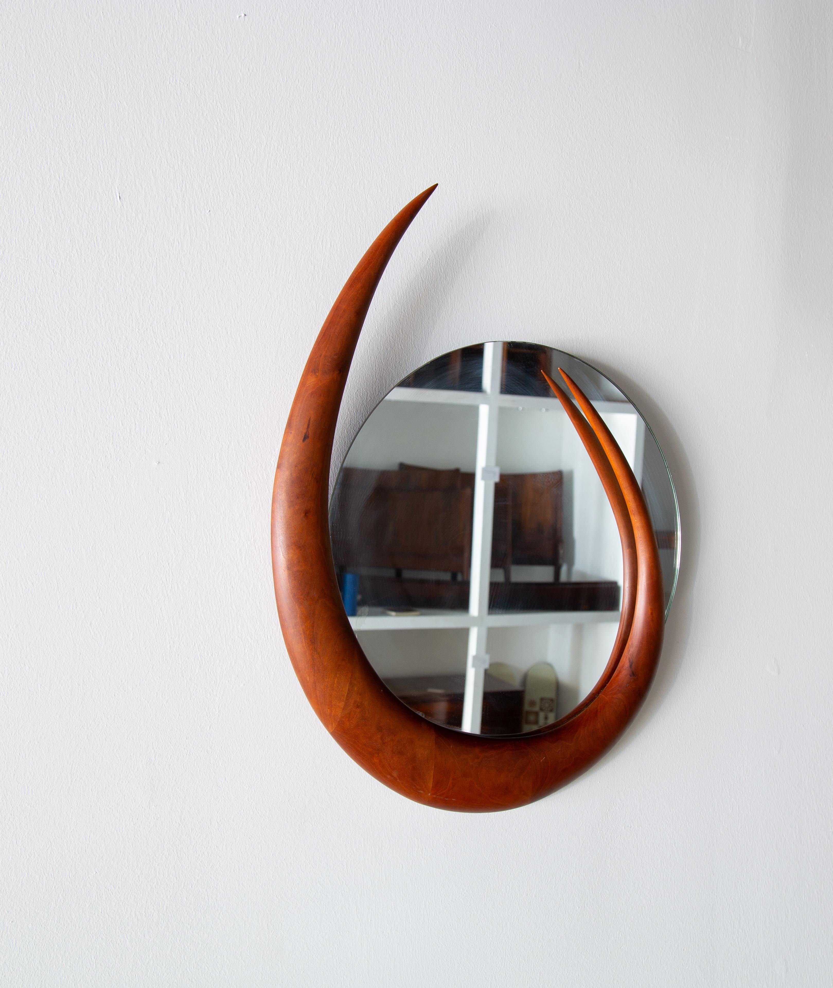 Crescent Mirror in Sculpted Walnut by Kellams 1992 Studio Craft Wendell Castle In Good Condition For Sale In Virginia Beach, VA