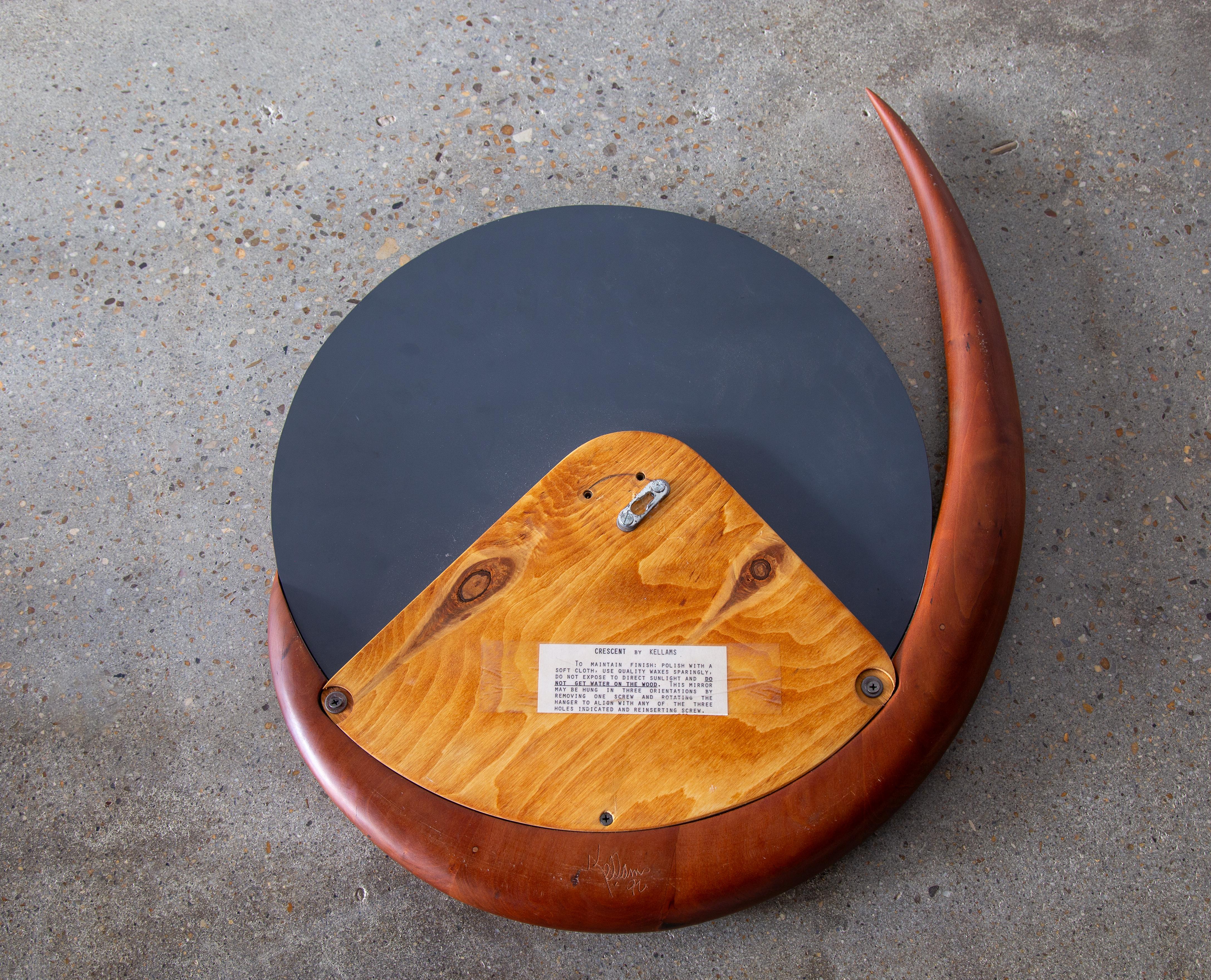 Late 20th Century Crescent Mirror in Sculpted Walnut by Kellams 1992 Studio Craft Wendell Castle For Sale