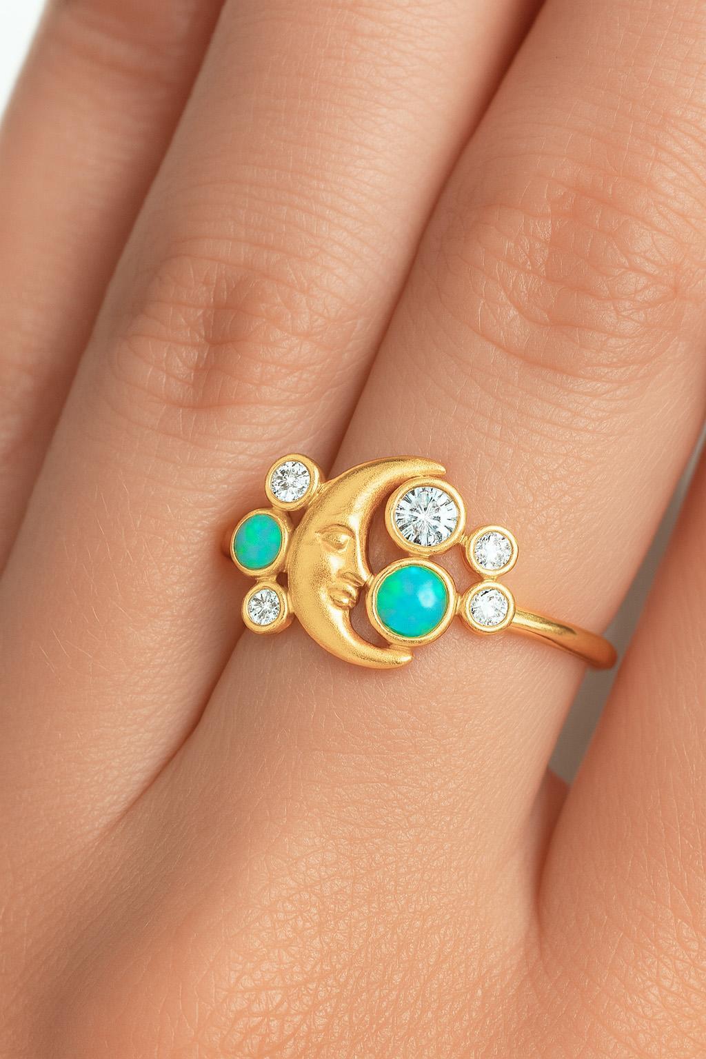 En vente :  Bague Croissant de Lune et Opale 5