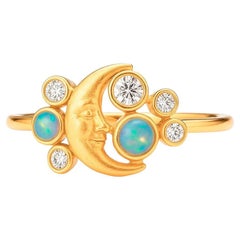Crescent Moon and Opal Ring