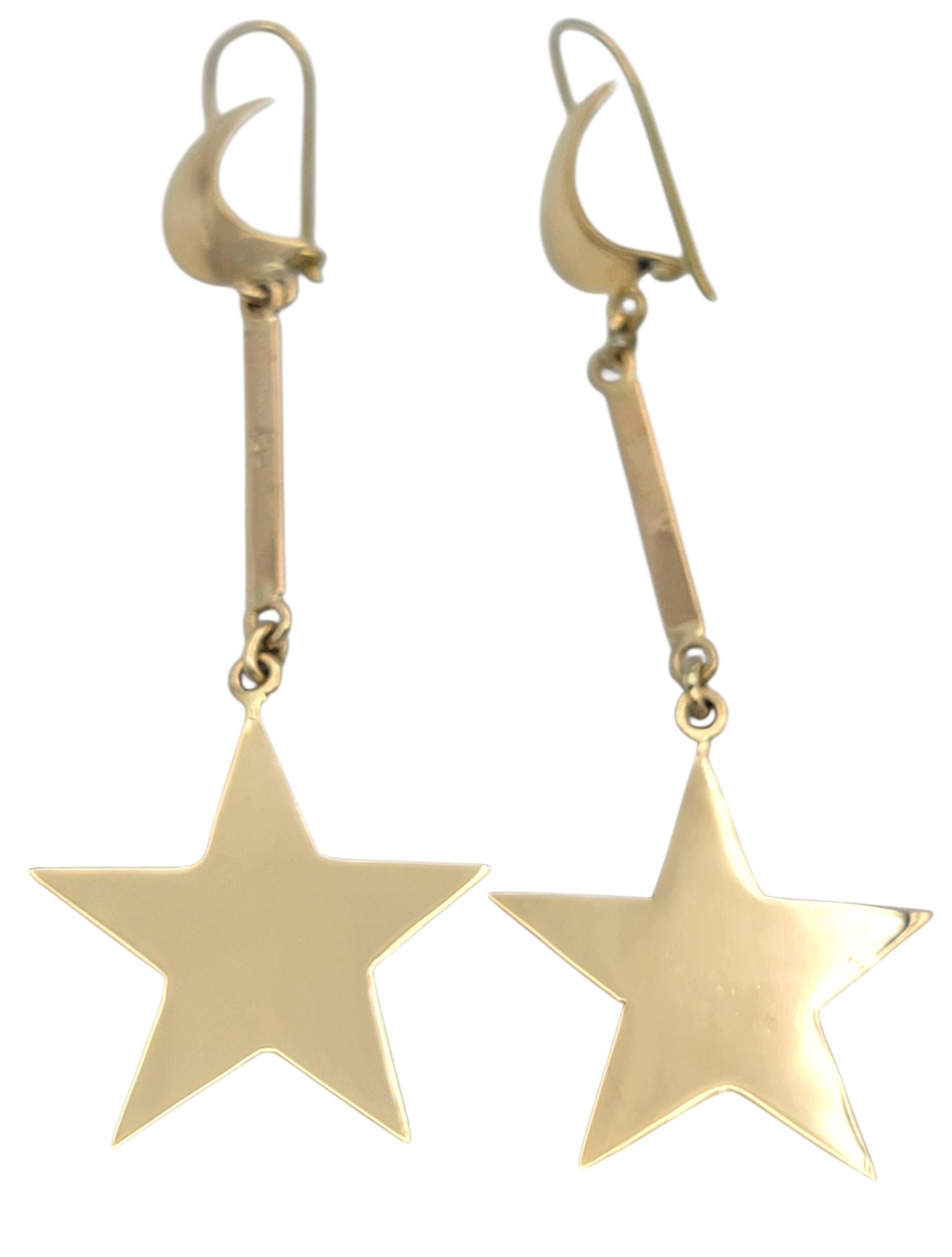 Contemporaneo Orecchini con luna a mezzaluna e stella in oro giallo lucido 18 carati in vendita