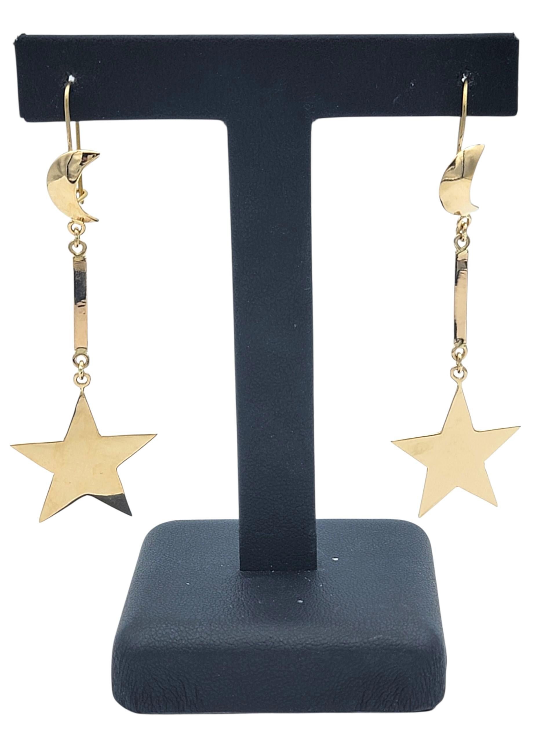 Orecchini con luna a mezzaluna e stella in oro giallo lucido 18 carati in vendita 3