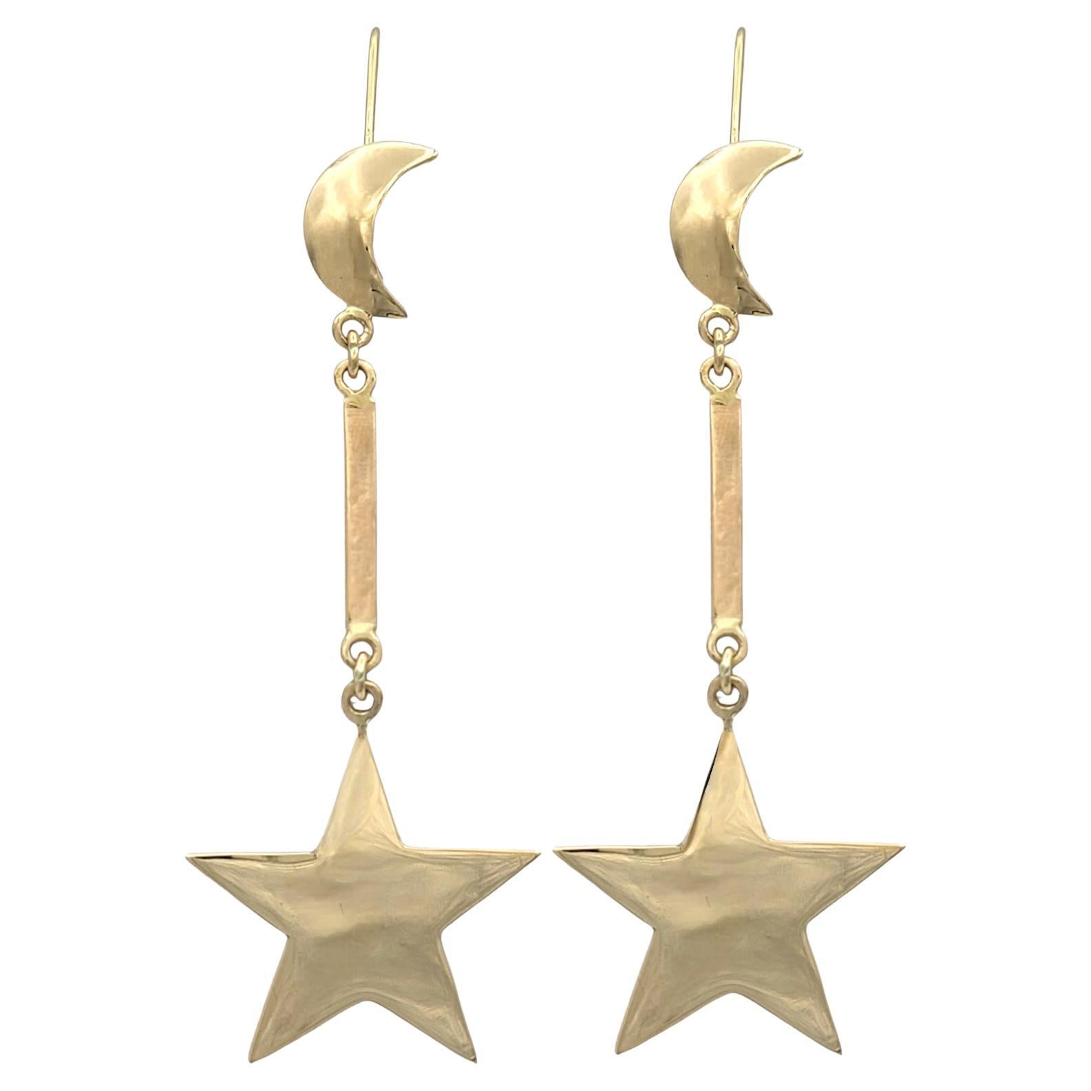 Orecchini con luna a mezzaluna e stella in oro giallo lucido 18 carati