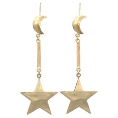 Orecchini con luna a mezzaluna e stella in oro giallo lucido 18 carati