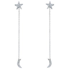 Crescent Moon and Star Diamond Earrings Estate 14 Karat Gold Celestial Jewelry