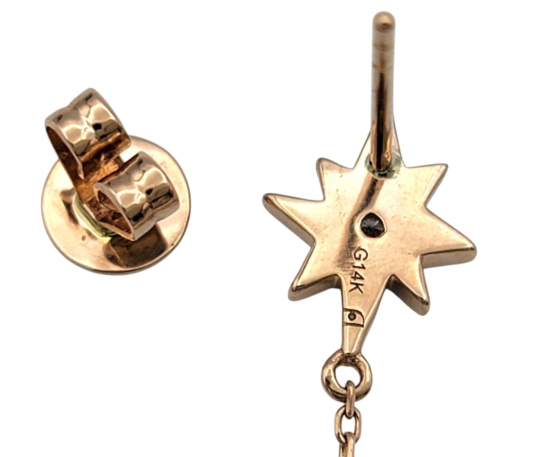 Donna Orecchini pendenti con perle e diamanti a mezzaluna e stella in oro rosa 14 carati in vendita