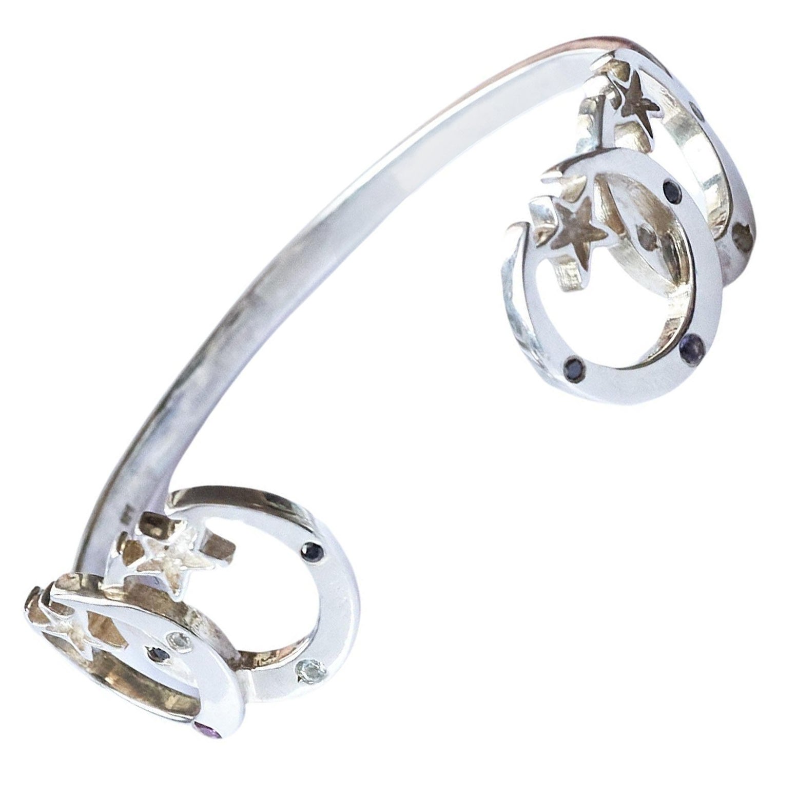 Crescent Moon Armreif Armband Schwarzer Diamant Toumaline Iolith Silber J Dauphin