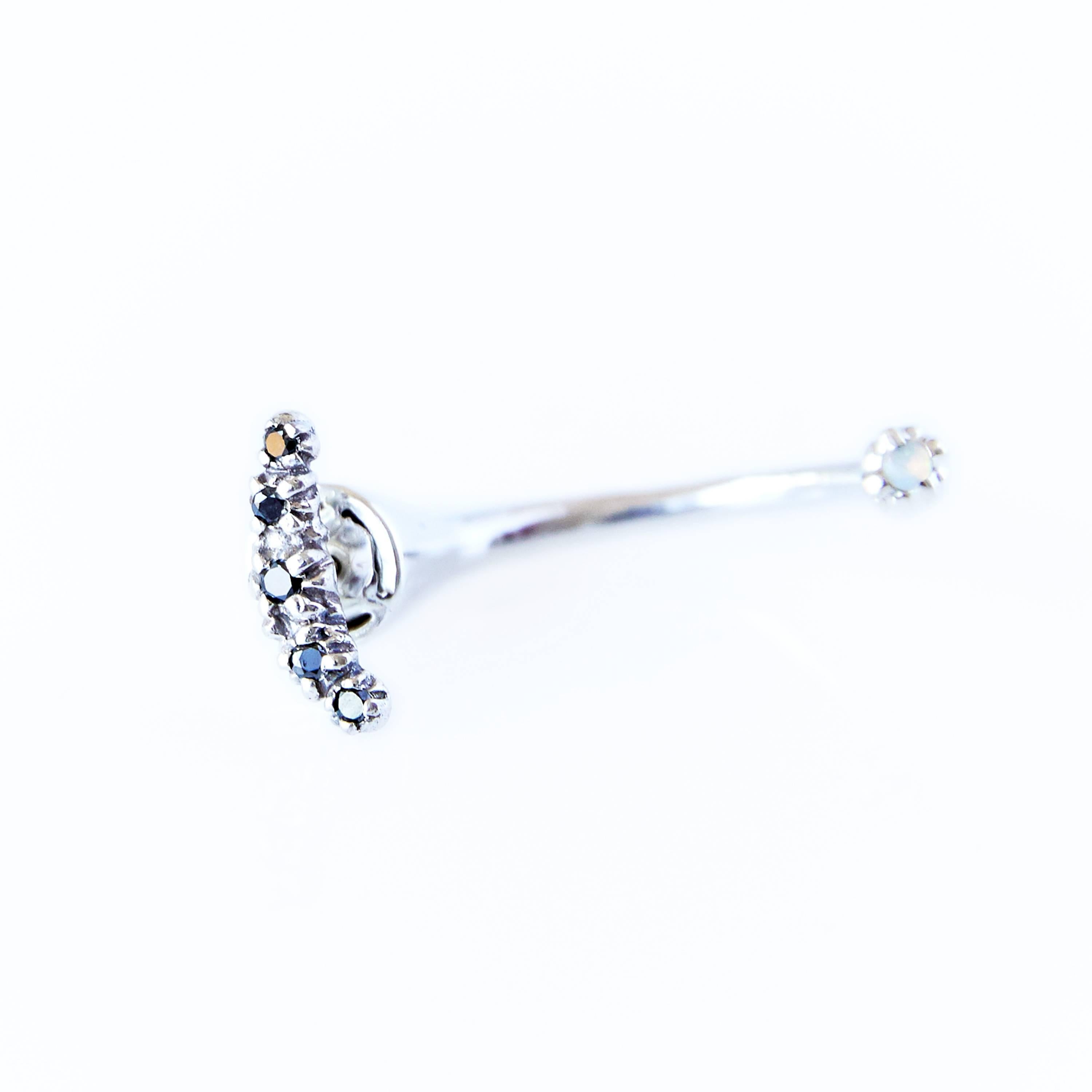 Contemporary Crescent Moon Black Diamond Opal Earring Silver